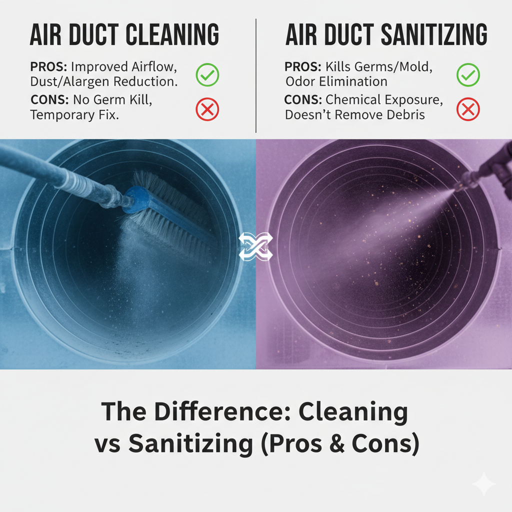 The Difference Between Air Duct Cleaning and Air Duct Sanitizing (Pros & Cons)