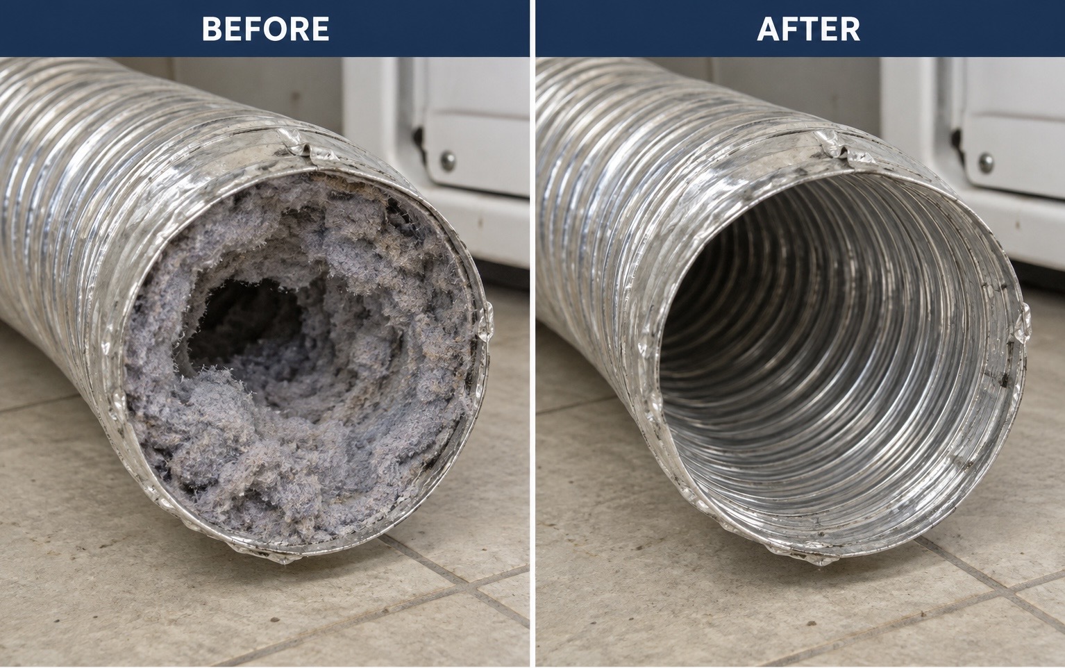 Dryer vent duct before and after cleaning
