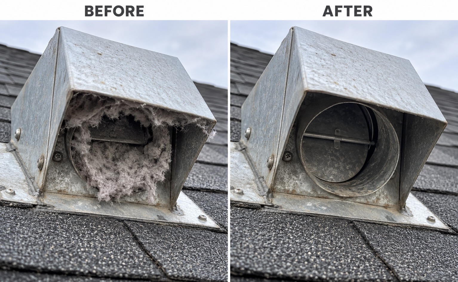 Roof dryer vent before and after cleaning