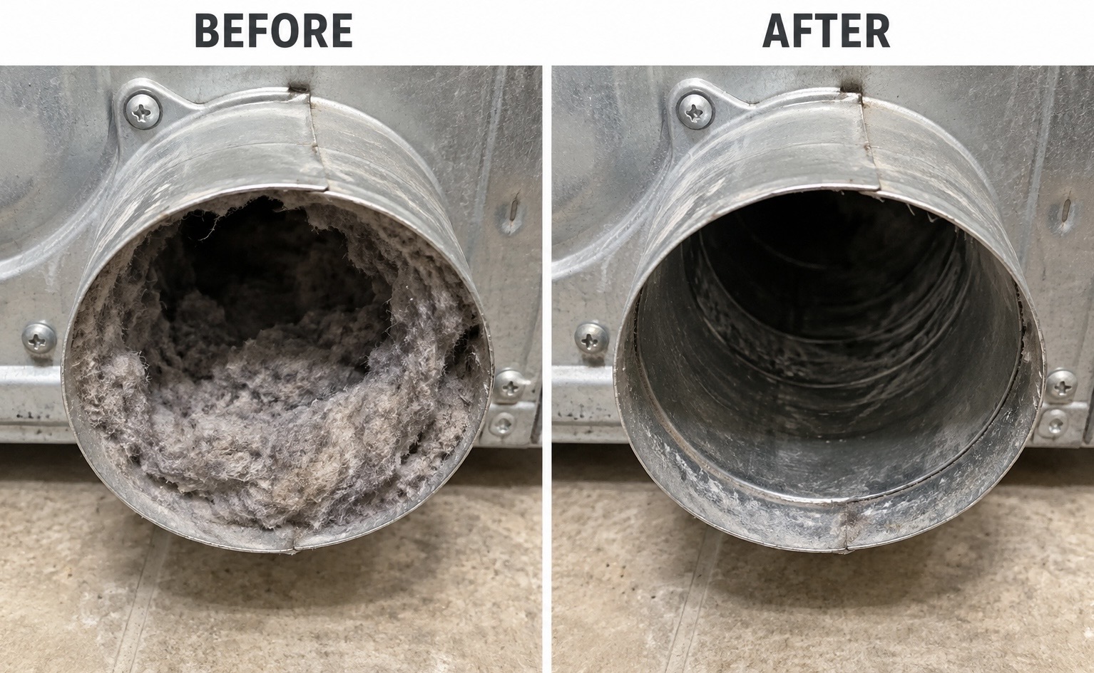 Dryer exhaust port before and after cleaning
