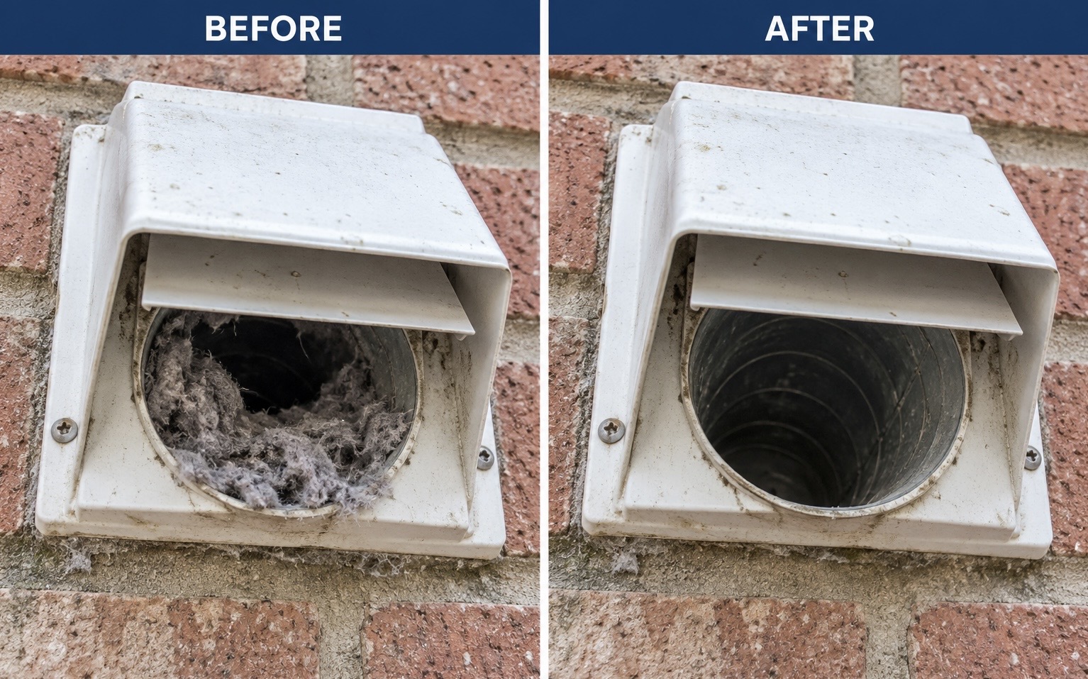 Dryer vent before and after cleaning